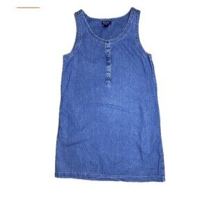 Vintage 90’s Eddie Bauer Denim Jumper Dress Medium Blue Cotton Maxi Pockets